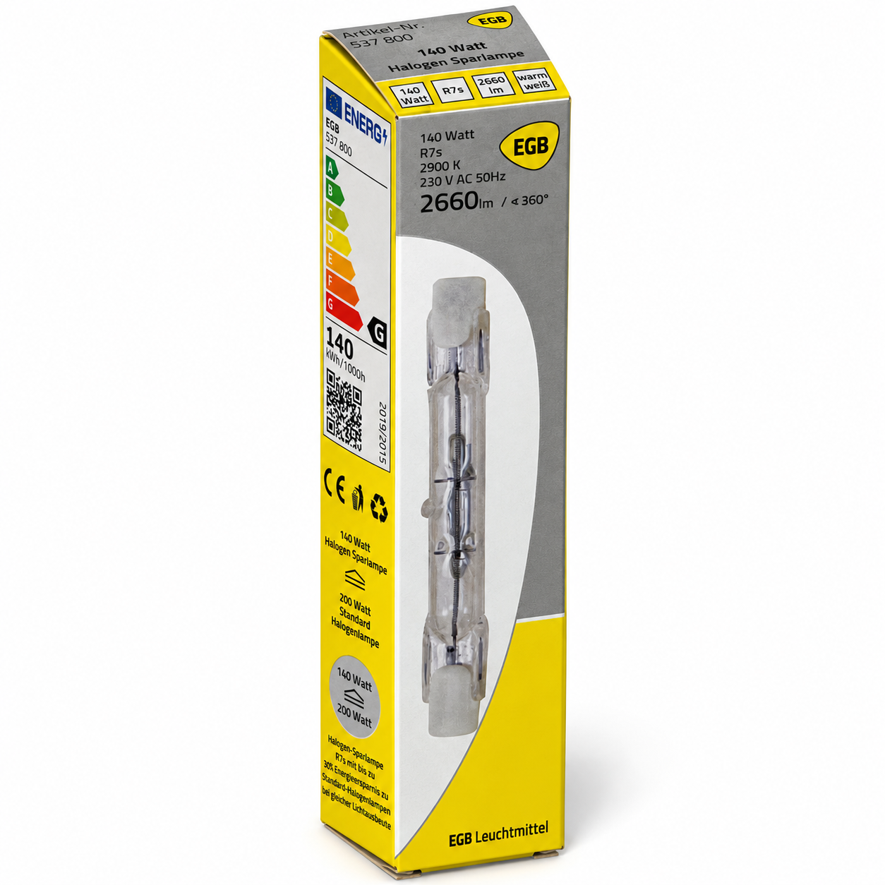 EGB Halogenstab 140 Watt – Verpackung in Seitenperspektive