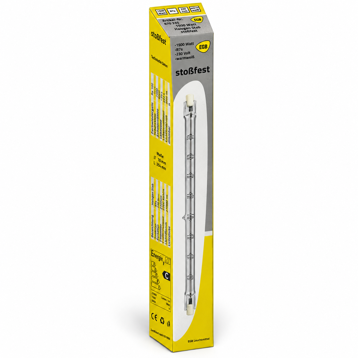 EGB Halogenstab 1500 Watt – Verpackung in Seitenperspektive