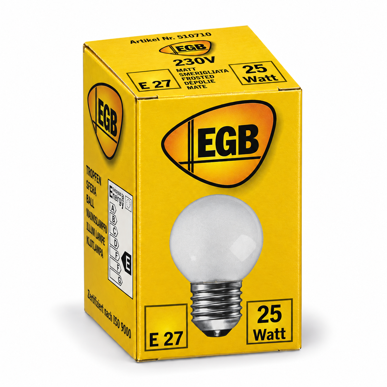 EGB Tropfenlampe 25 Watt – Verpackung in Seitenperspektive