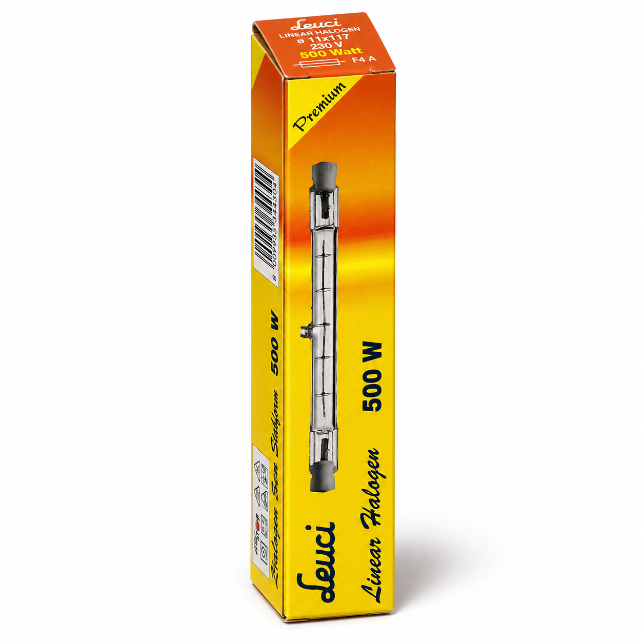LEUCI Halogenstab 500 Watt – Verpackung in Seitenperspektive