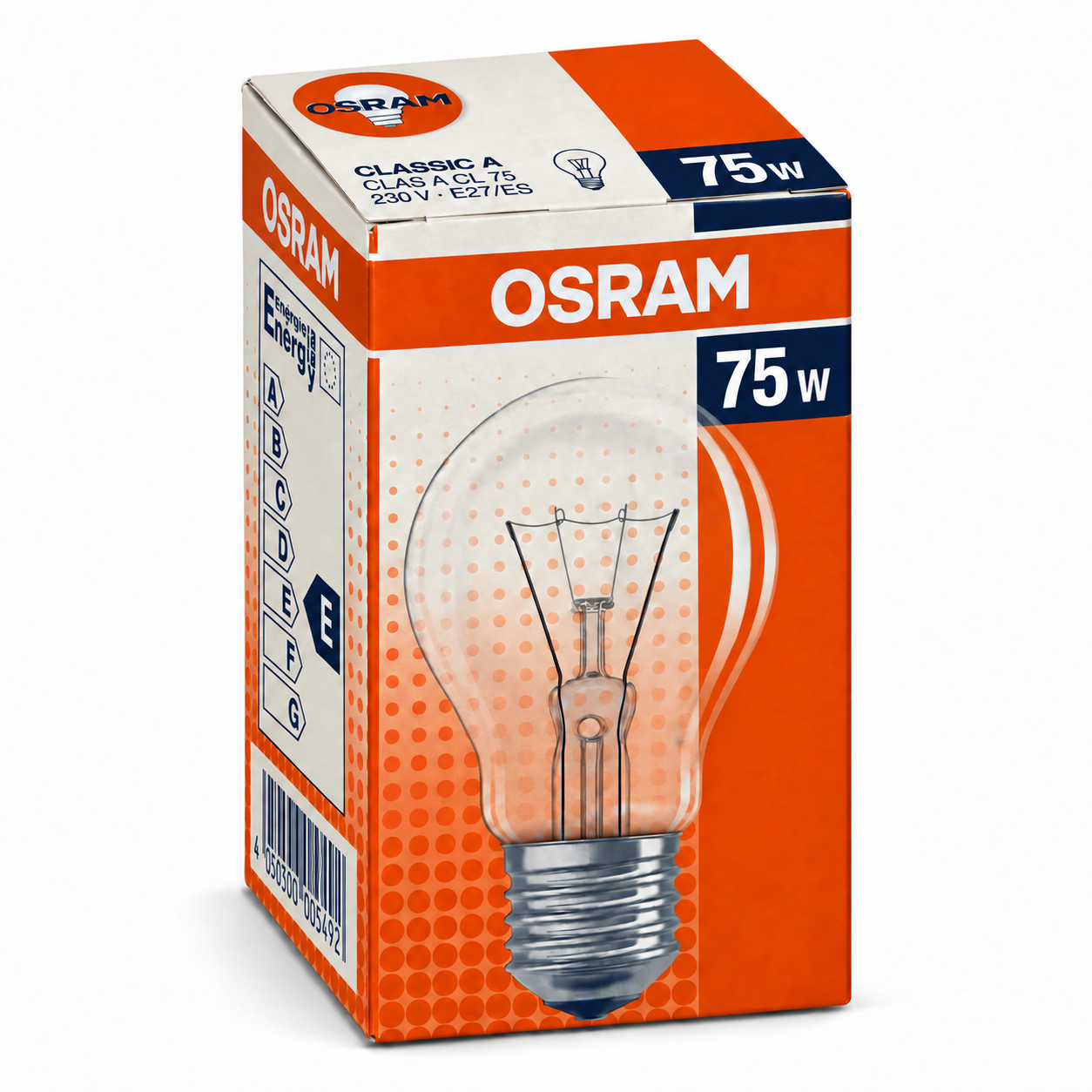 OSRAM CLASSIC A 75 Watt – Verpackung in Seitenperspektive