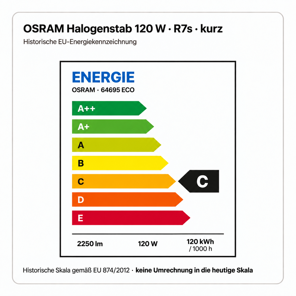 OSRAM 120 Watt R7s klar – 120 W, 120 kWh / 1000 h; 2250 lm, historische Energieklasse C (EU 874/2012)
