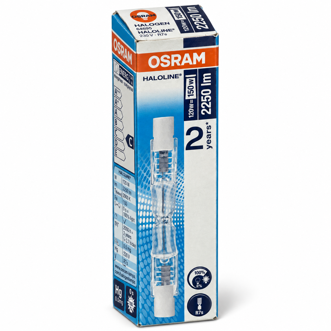 OSRAM Halogenstab 120 Watt – Verpackung in Seitenperspektive