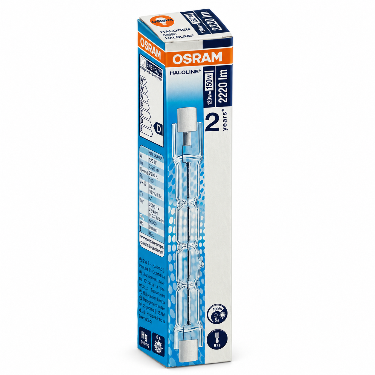 OSRAM Halogenstab 120 Watt – Verpackung in Seitenperspektive