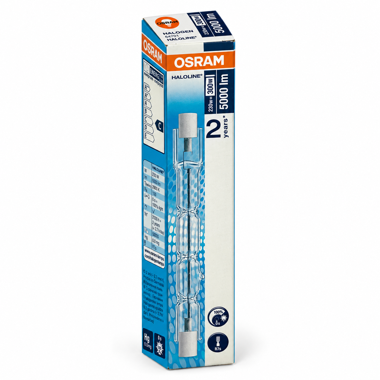 OSRAM Halogenstab 230 Watt – Verpackung in Seitenperspektive