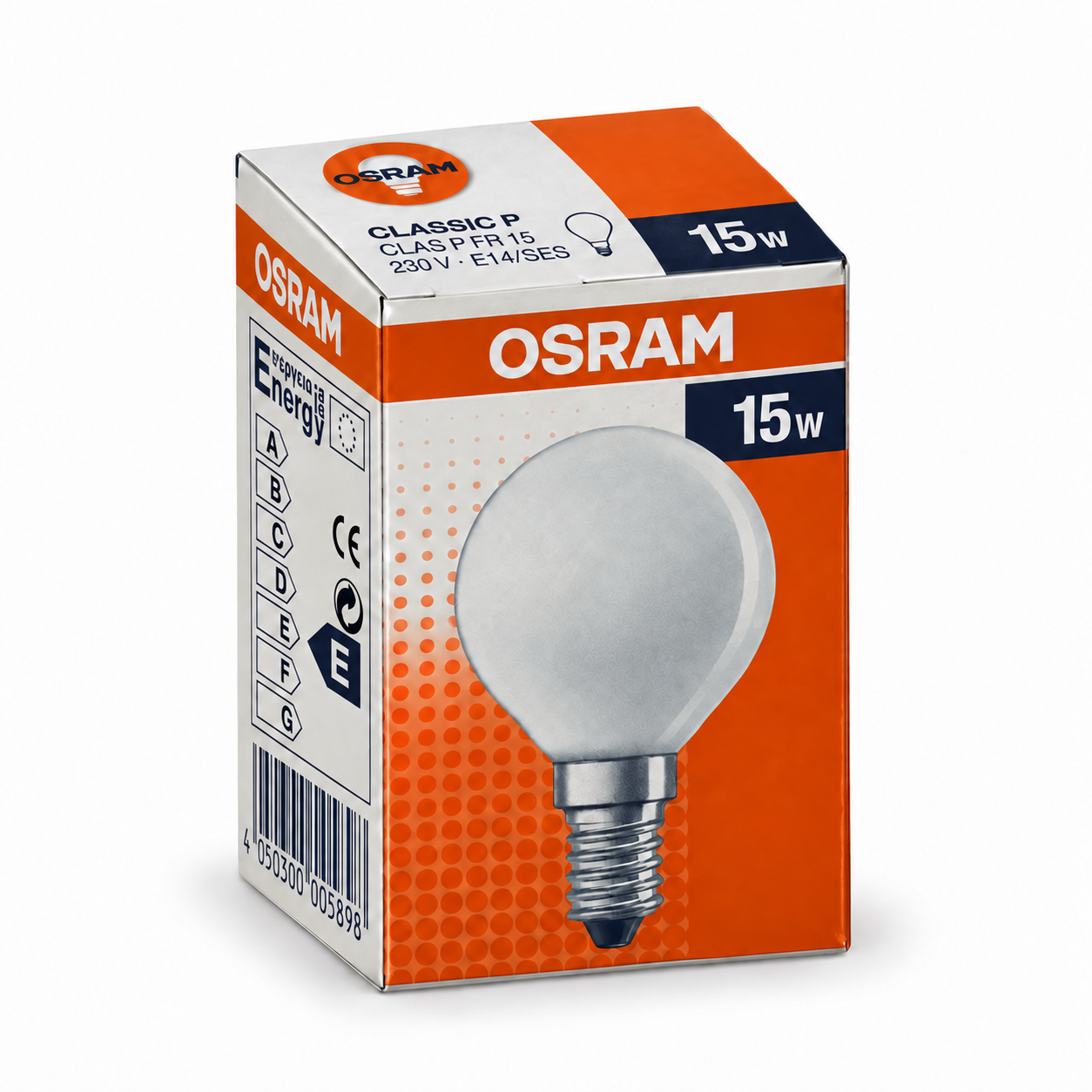 OSRAM CLASSIC P 15 Watt – Verpackung in Seitenperspektive