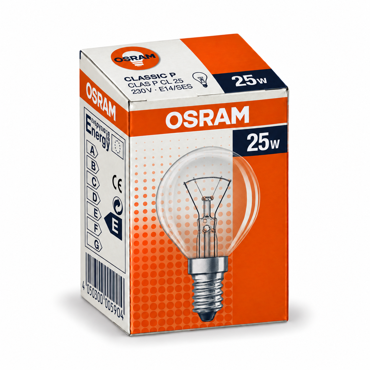 OSRAM CLASSIC P 25 Watt – Verpackung in Seitenperspektive