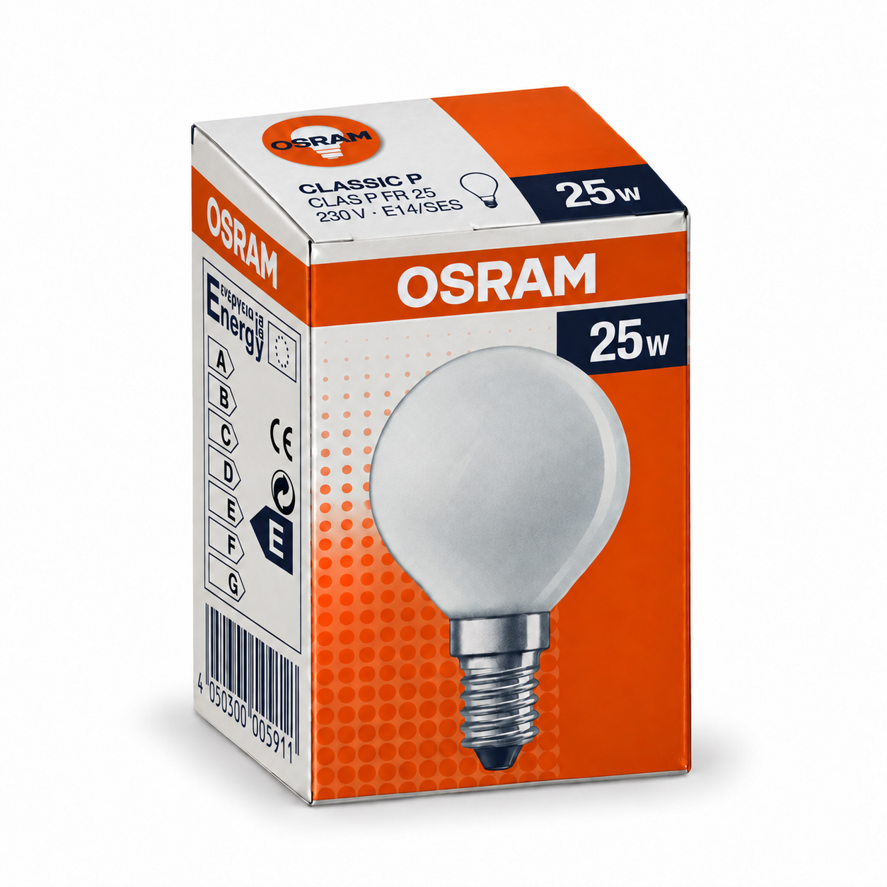 OSRAM CLASSIC P 25 Watt – Verpackung in Seitenperspektive