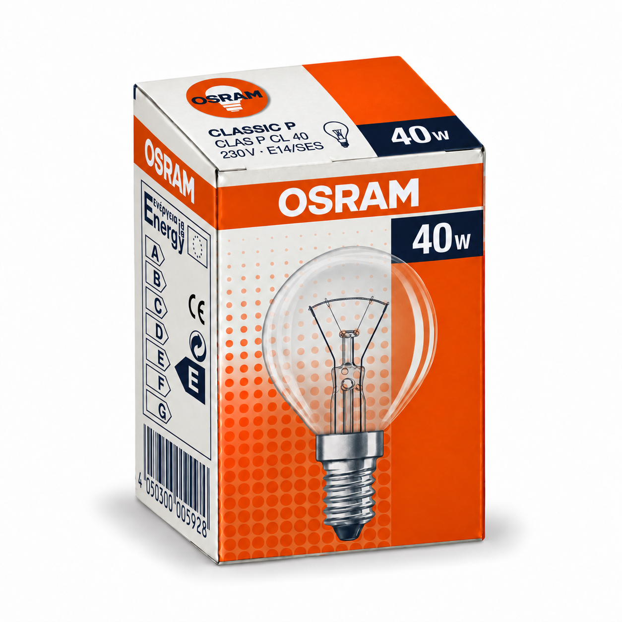 OSRAM CLASSIC P 40 Watt – Verpackung in Seitenperspektive