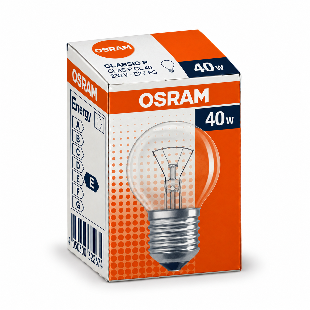 OSRAM CLASSIC P 40 Watt – Verpackung in Seitenperspektive