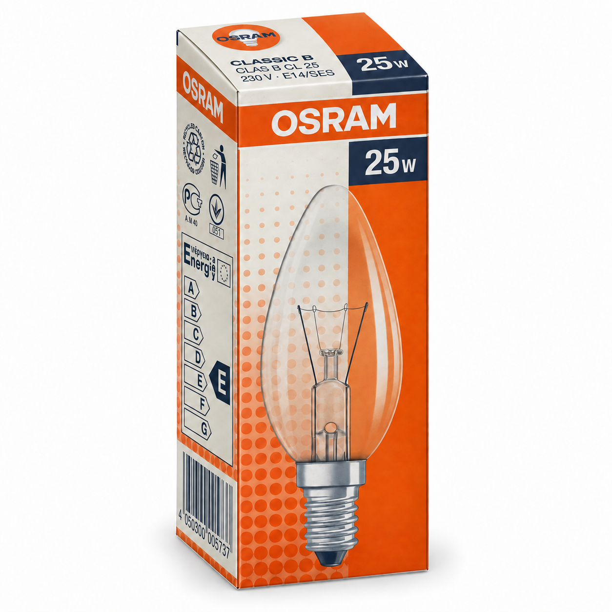 OSRAM CLASSIC B 25 Watt – Verpackung in Seitenperspektive