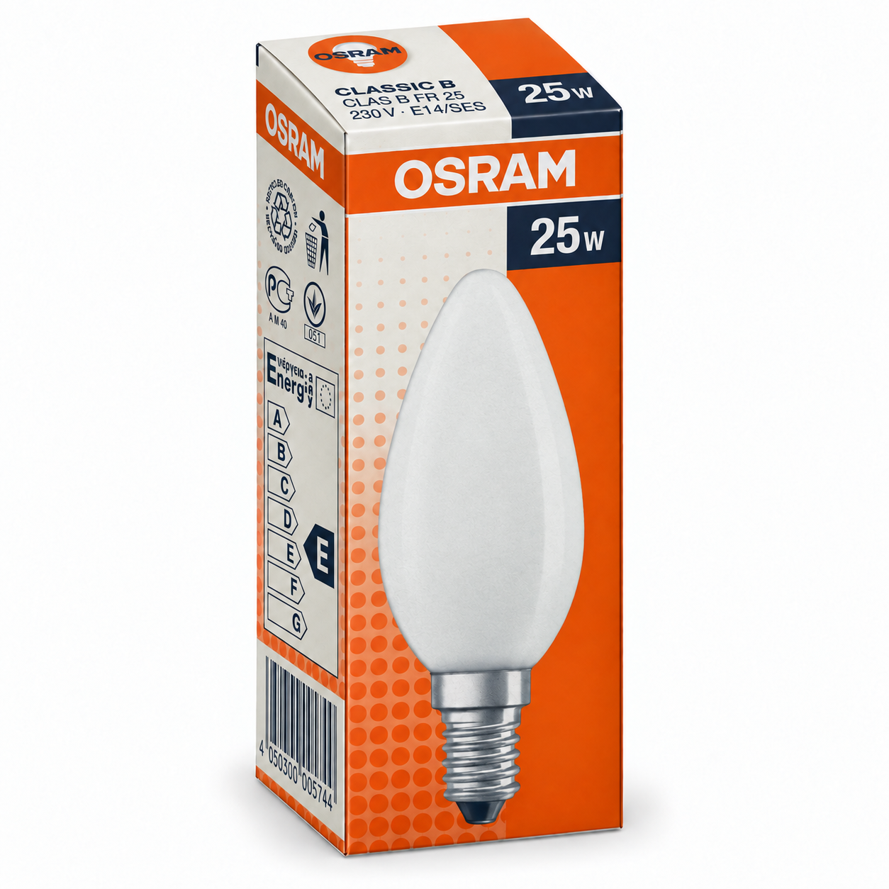 OSRAM CLASSIC B 25 Watt – Verpackung in Seitenperspektive
