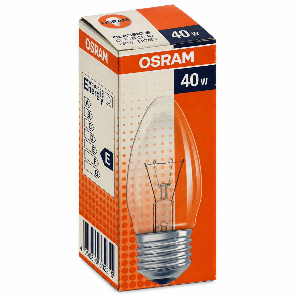 OSRAM Kerzenlampe 40 Watt – Verpackung in Seitenperspektive