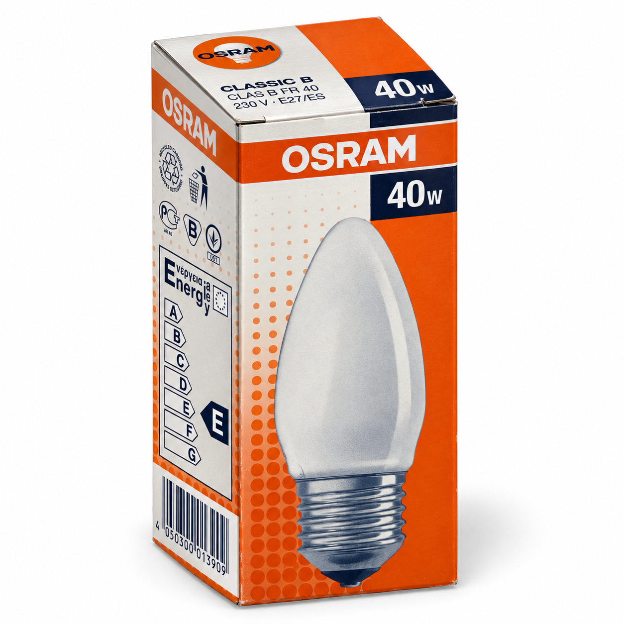 OSRAM Kerzenlampe 40 Watt – Verpackung in Seitenperspektive