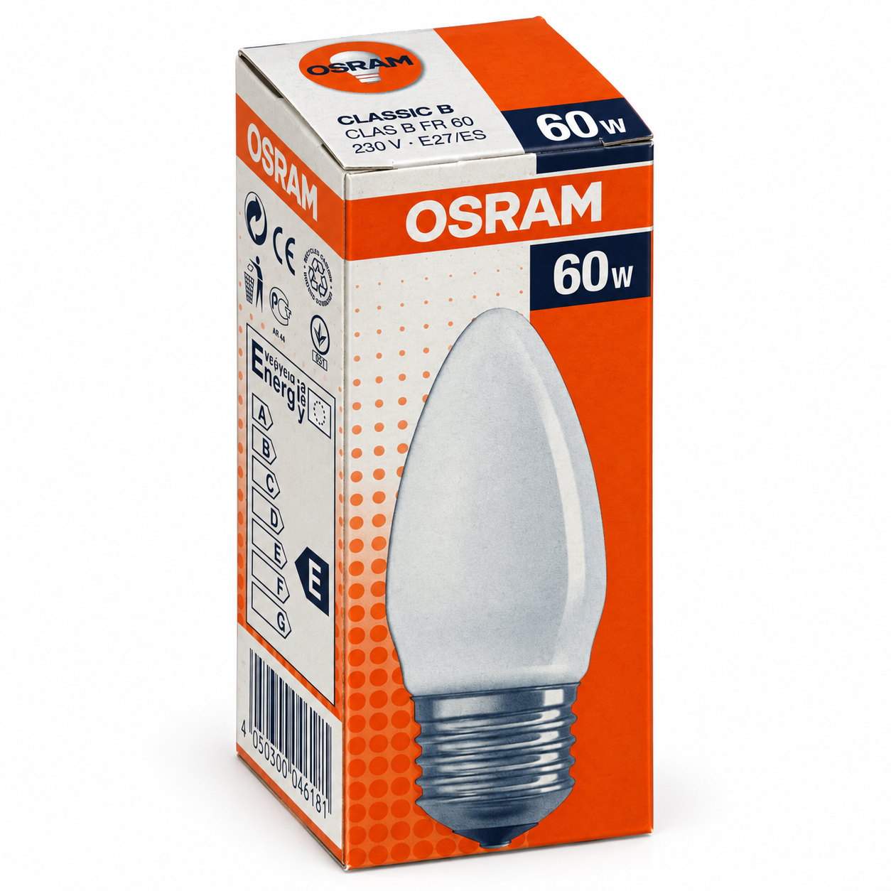 OSRAM Kerzenlampe 60 Watt – Verpackung in Seitenperspektive