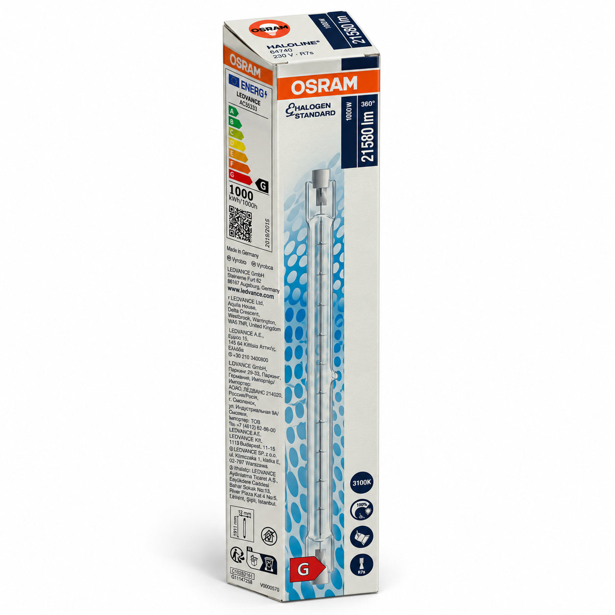 OSRAM Halogenstab 1000 Watt – Verpackung in Seitenperspektive