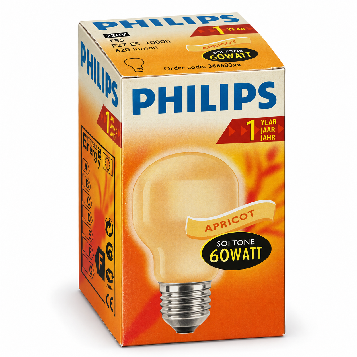 PHILIPS Softone T55 Apricot 60 Watt – Verpackung in Seitenperspektive