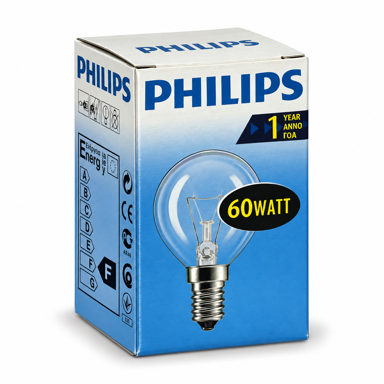 PHILIPS Standard Lustre P45 60 Watt – Verpackung in Seitenperspektive
