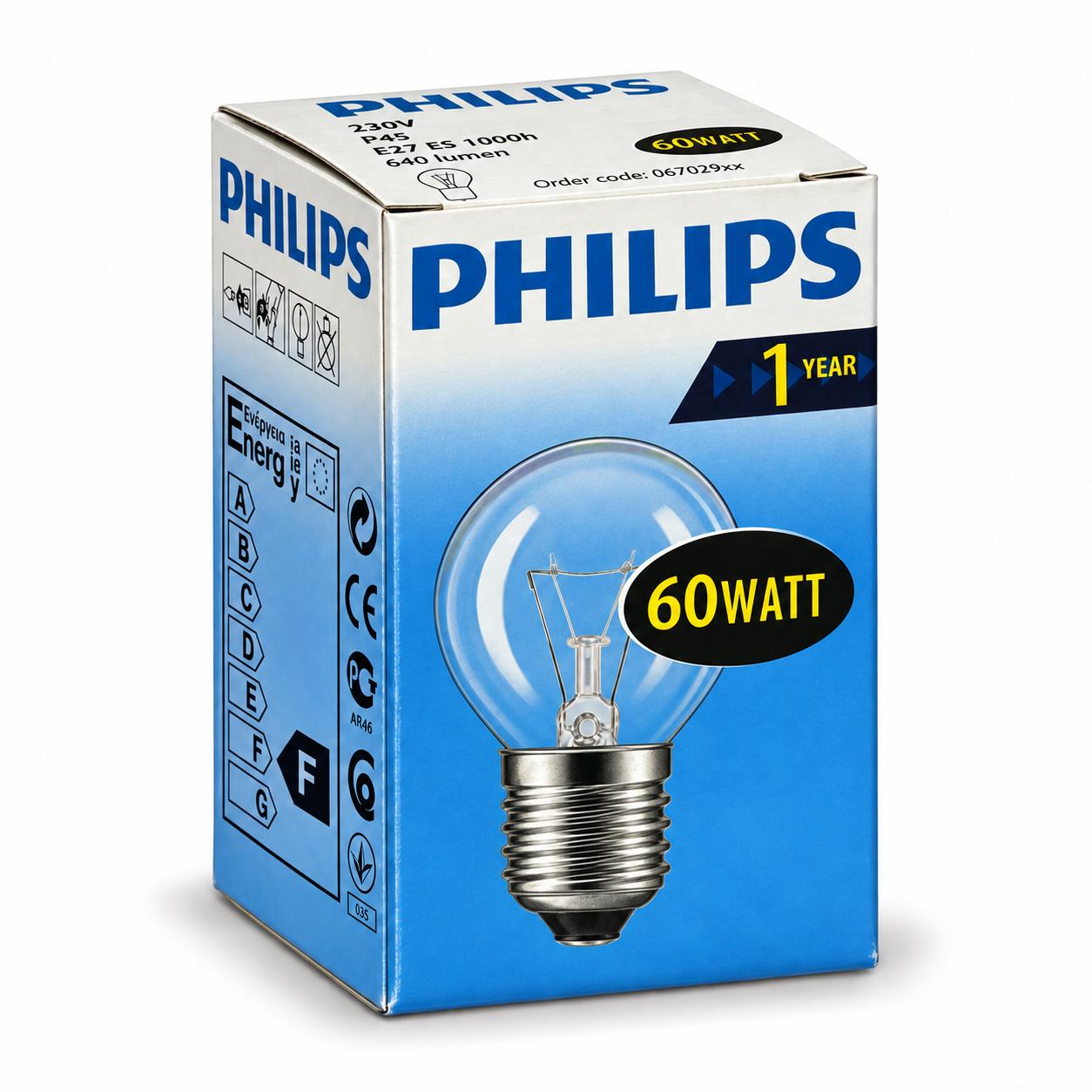 PHILIPS Standard Lustre P45 60 Watt – Verpackung in Seitenperspektive