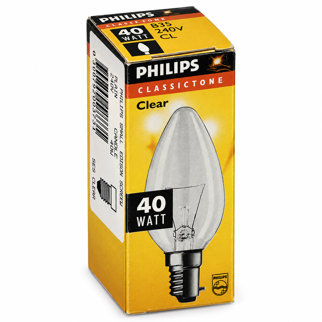 PHILIPS Kerzenlampe 40 Watt – Verpackung in Seitenperspektive