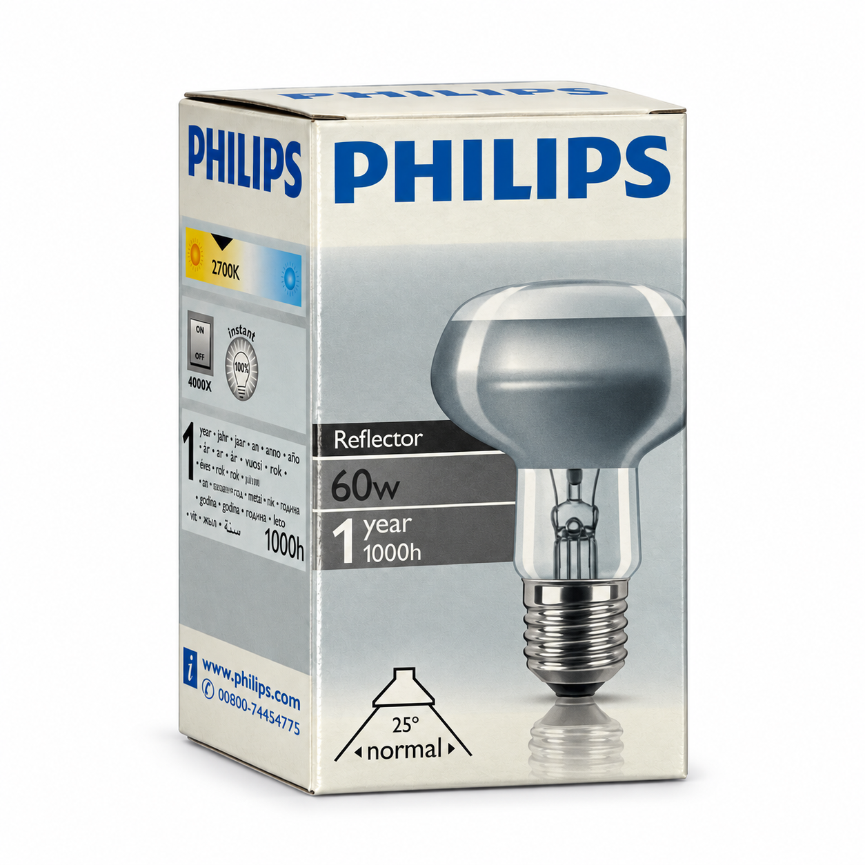 PHILIPS Reflector NR80 60 Watt – Verpackung in Seitenperspektive
