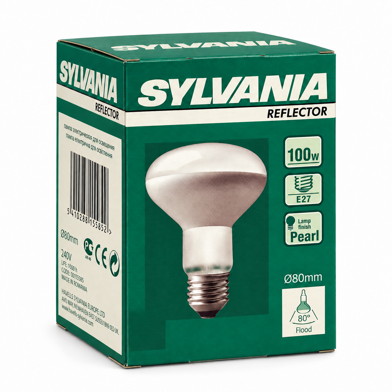 SYLVANIA Reflector R80 100 Watt – Verpackung in Seitenperspektive