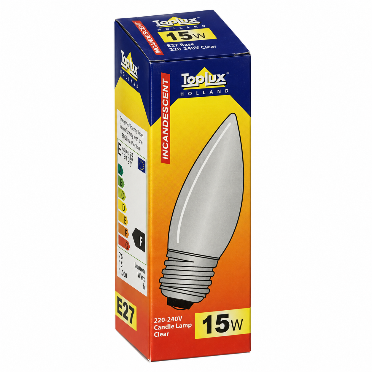 TOPLUX Kerzenlampe 15 Watt – Verpackung in Seitenperspektive