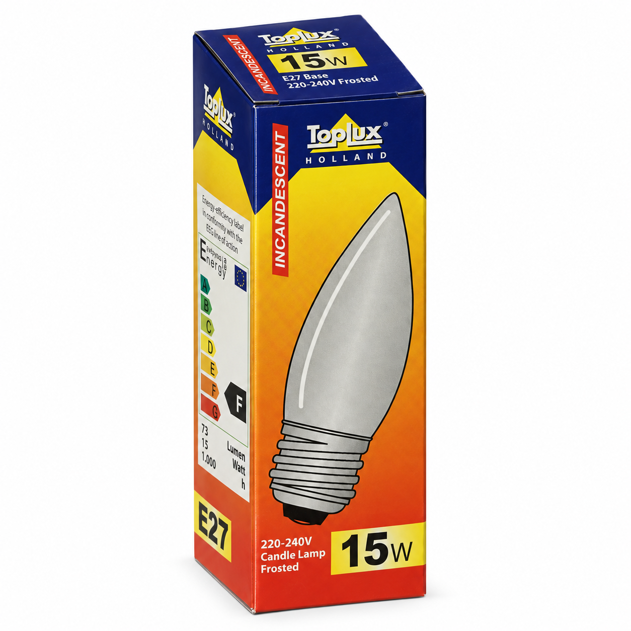 TOPLUX Kerzenlampe 15 Watt – Verpackung in Seitenperspektive