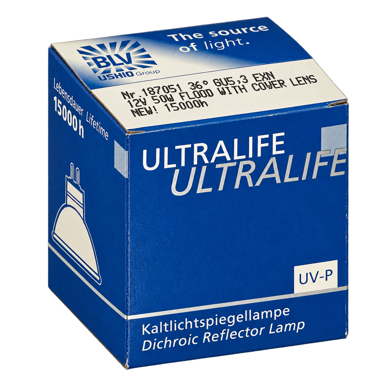 BLV Halogenlampe 50 Watt – Verpackung in Seitenperspektive