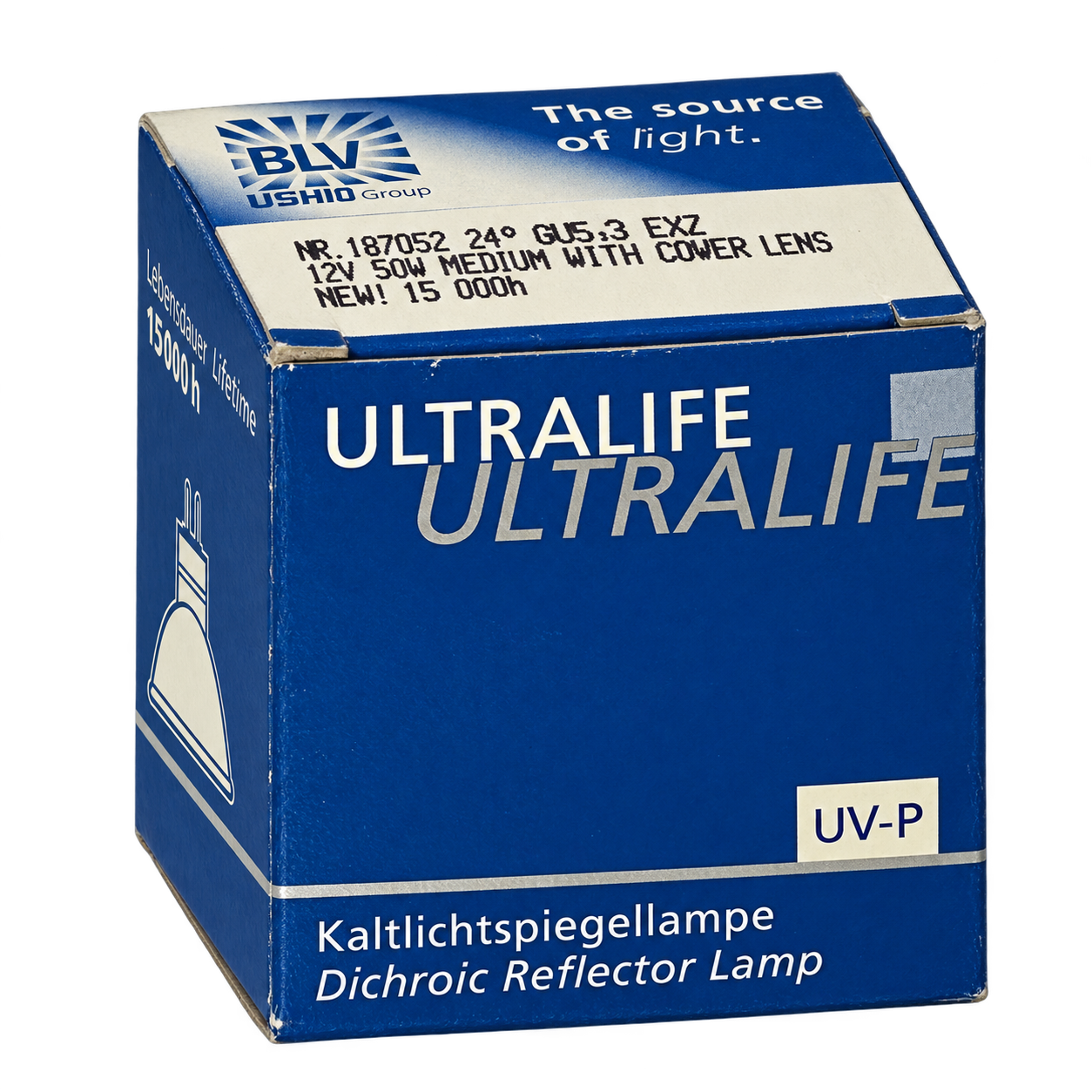 BLV Halogenlampe 50 Watt – Verpackung in Seitenperspektive