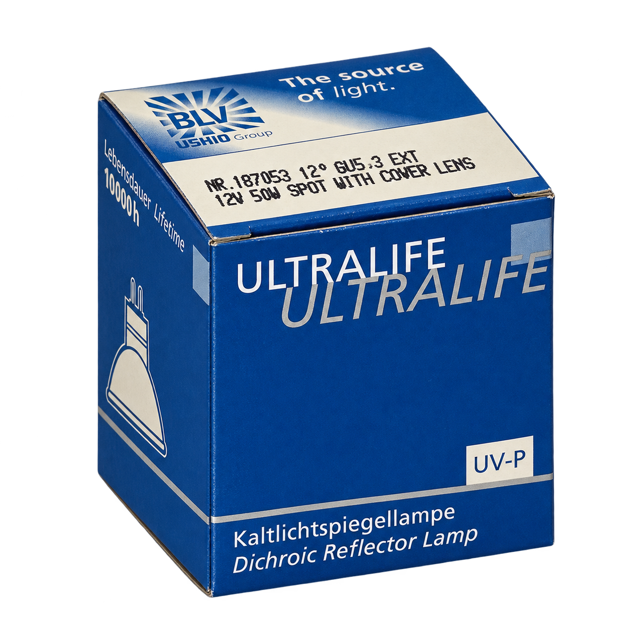 BLV Halogenlampe 50 Watt – Verpackung in Seitenperspektive