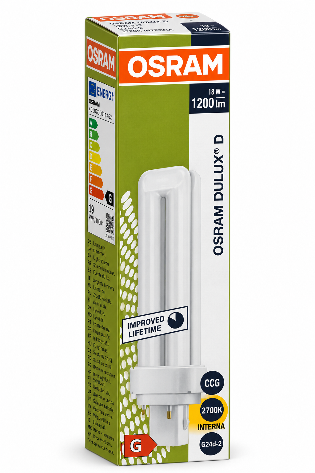 DULUX D Originalschachtel, linke Seite mit Energieetikett