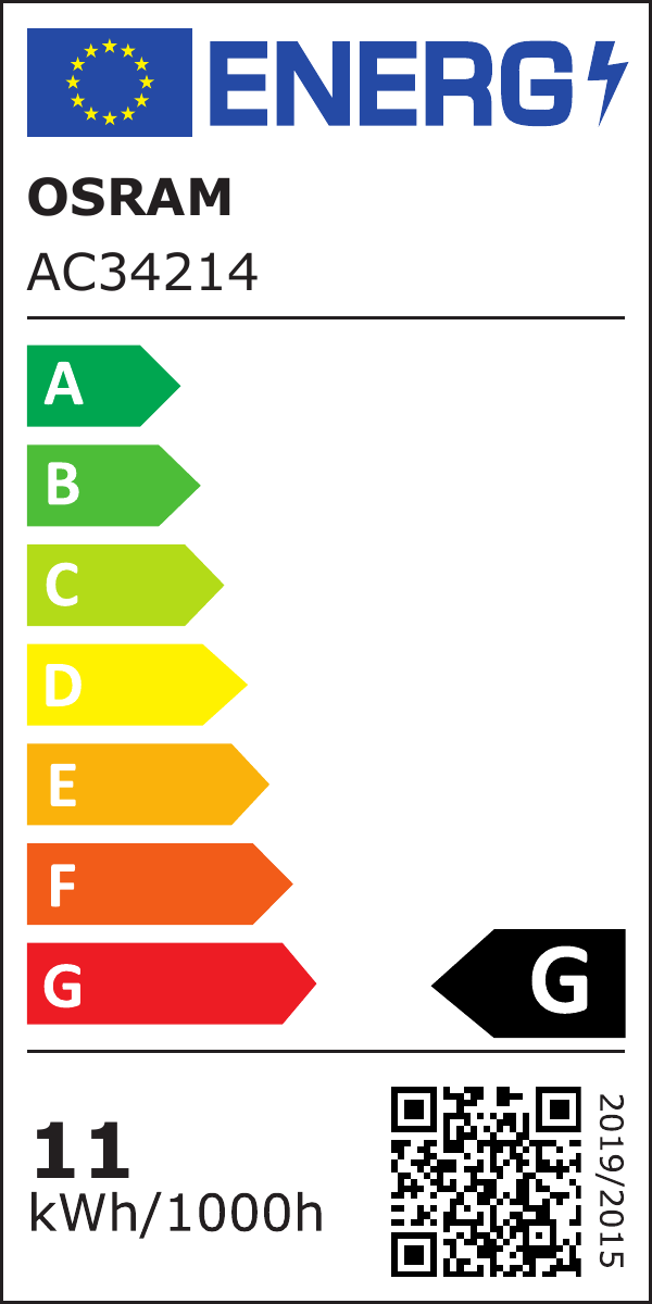 Original-Energieetikett OSRAM, Klasse G, 11 kWh pro 1000 Stunden