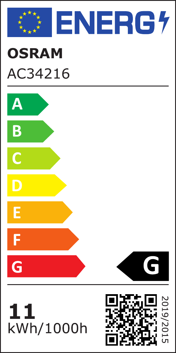 Original-Energieetikett OSRAM, Klasse G, 11 kWh pro 1000 Stunden