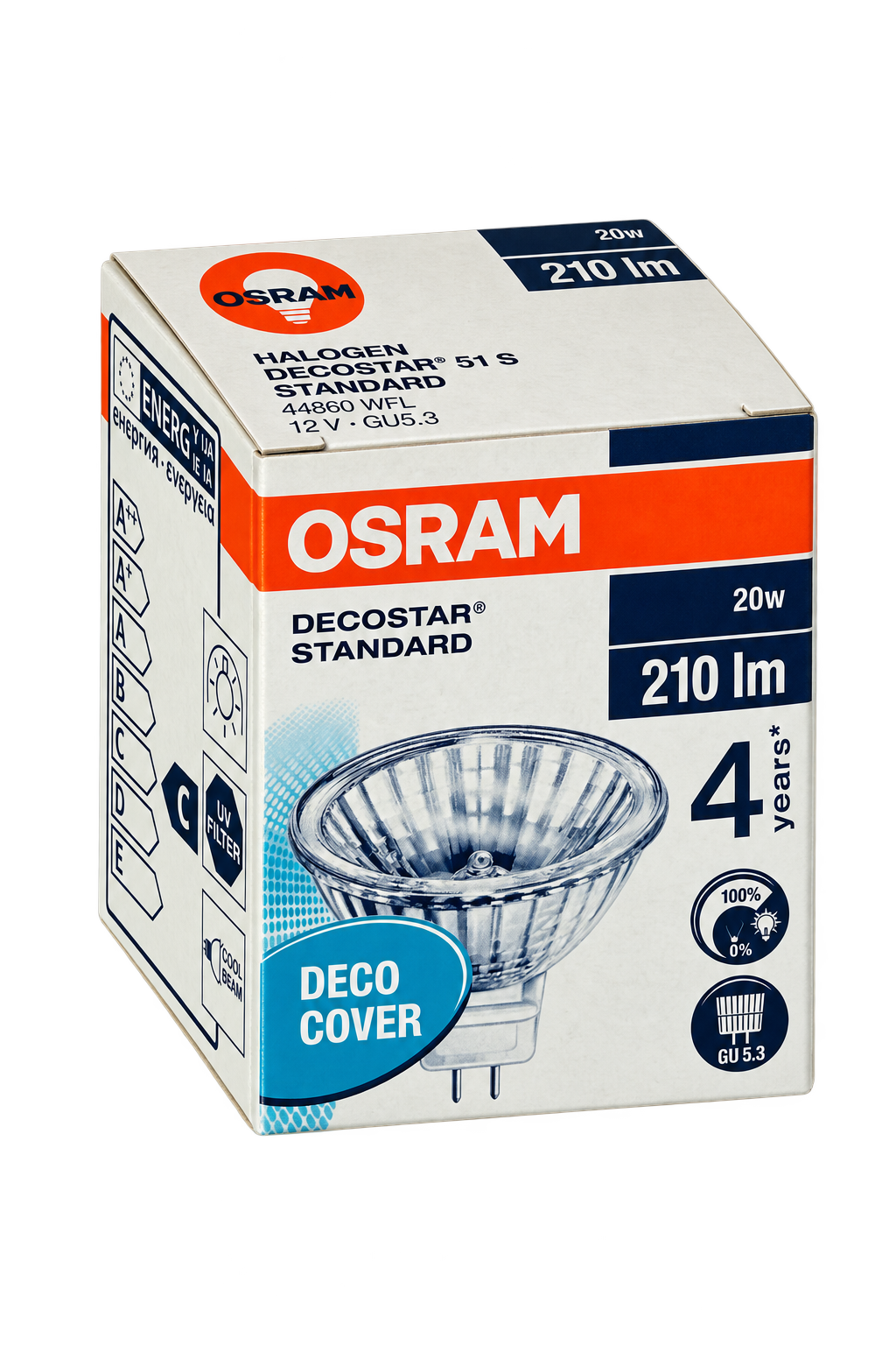 OSRAM Halogenlampe 20 Watt – Verpackung in Seitenperspektive