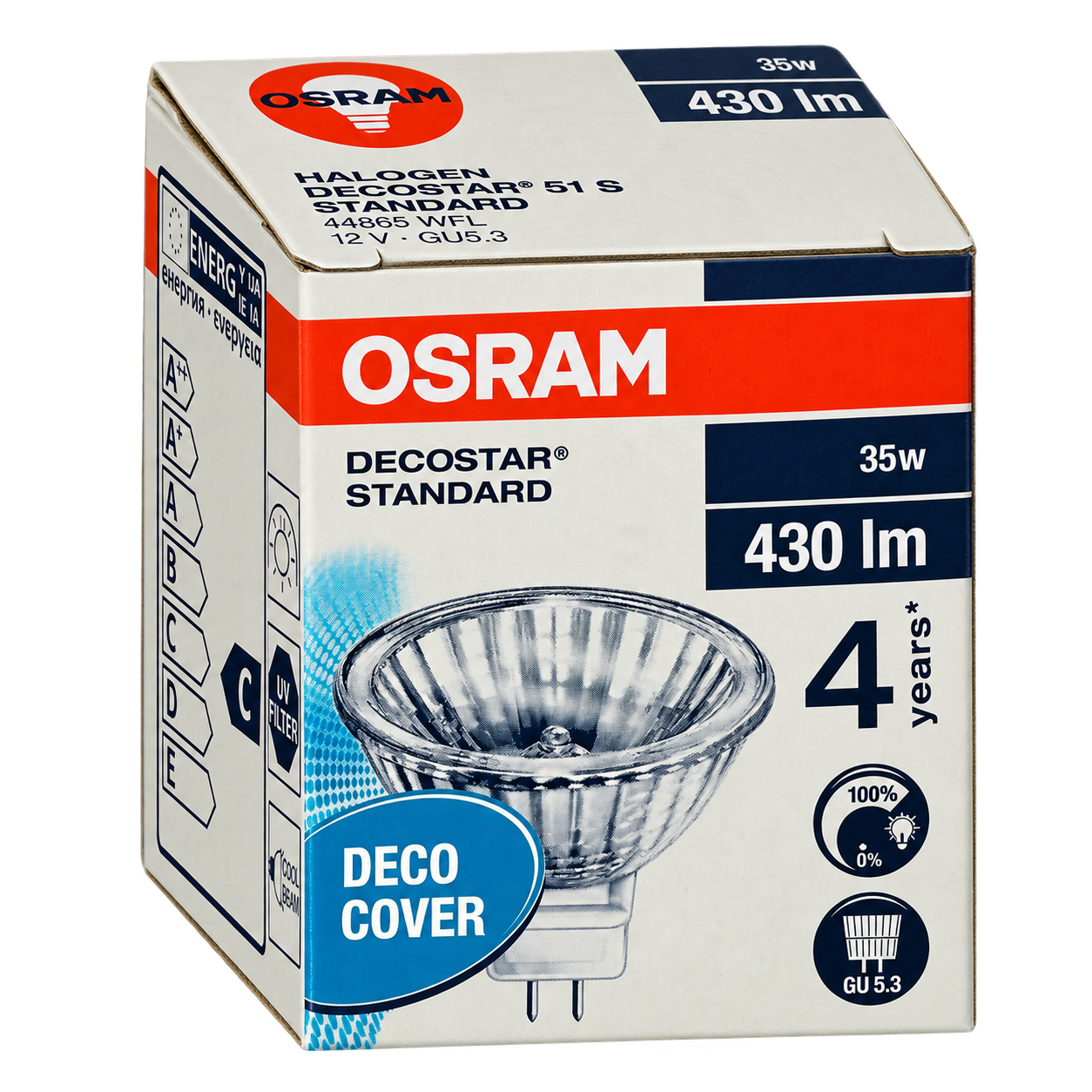 OSRAM Halogenlampe 35 Watt – Verpackung in Seitenperspektive