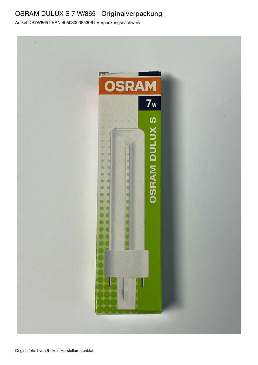 Originalverpackung OSRAM DULUX S 7 W/865