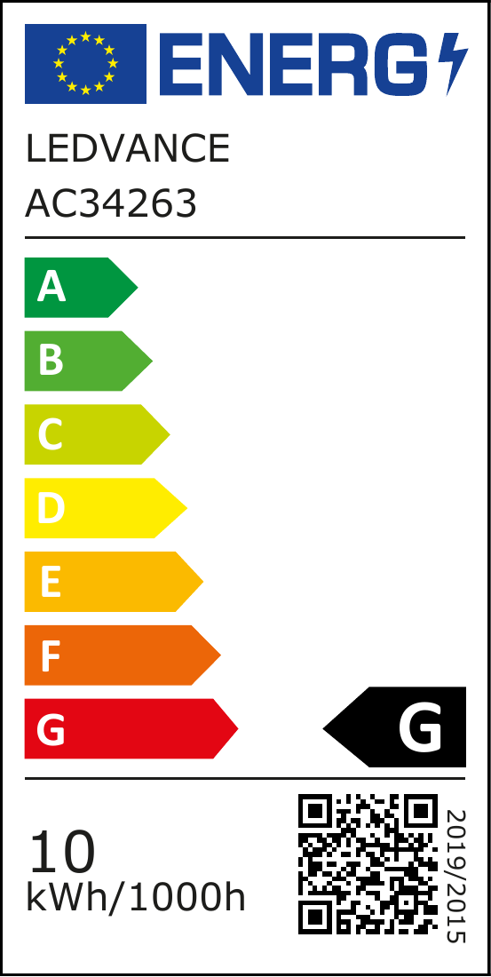 Original-Energieetikett LEDVANCE AC34263, Klasse G, 10 kWh pro 1000 Stunden