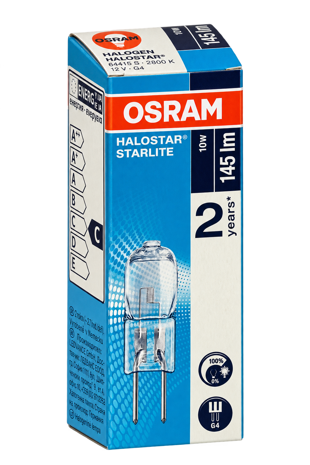 OSRAM Halogenlampe 10 Watt – Verpackung in Seitenperspektive