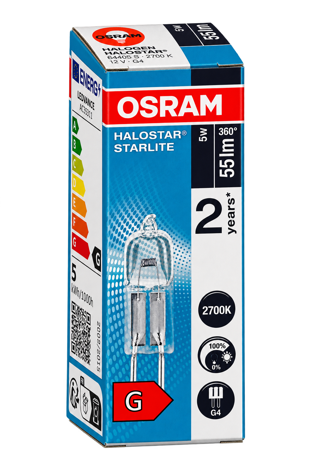 OSRAM Halogenlampe 5 Watt – Verpackung in Seitenperspektive