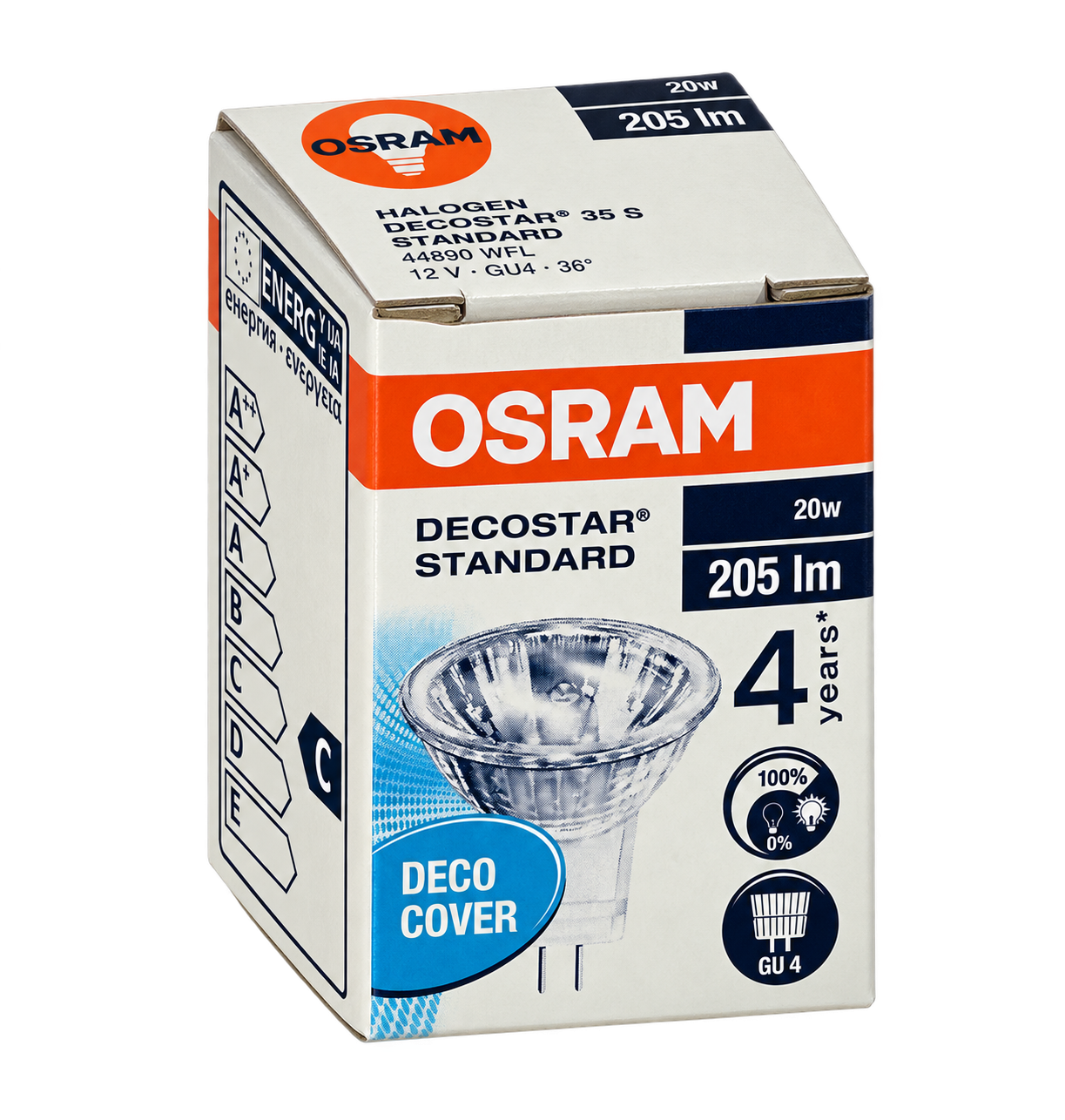 OSRAM Halogenlampe 20 Watt – Verpackung in Seitenperspektive