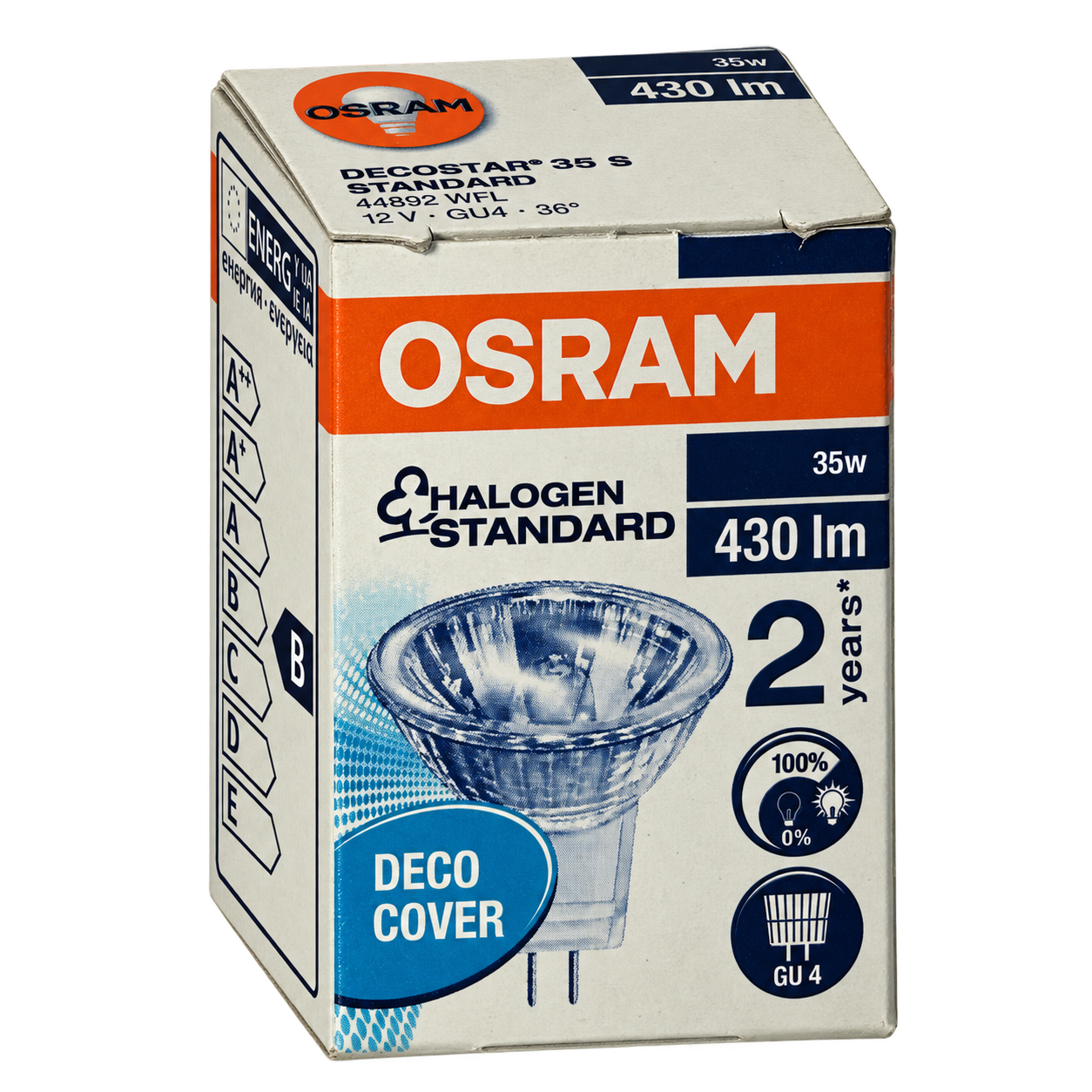 OSRAM Halogenlampe 35 Watt – Verpackung in Seitenperspektive