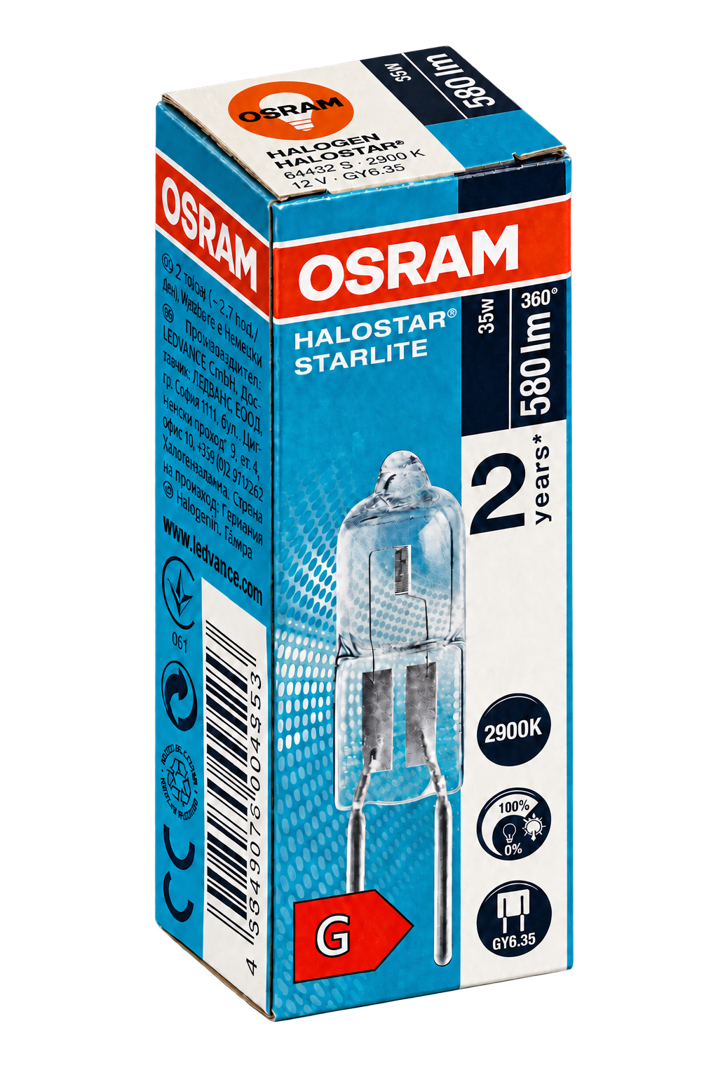 OSRAM Halogenlampe 35 Watt – Verpackung in Seitenperspektive