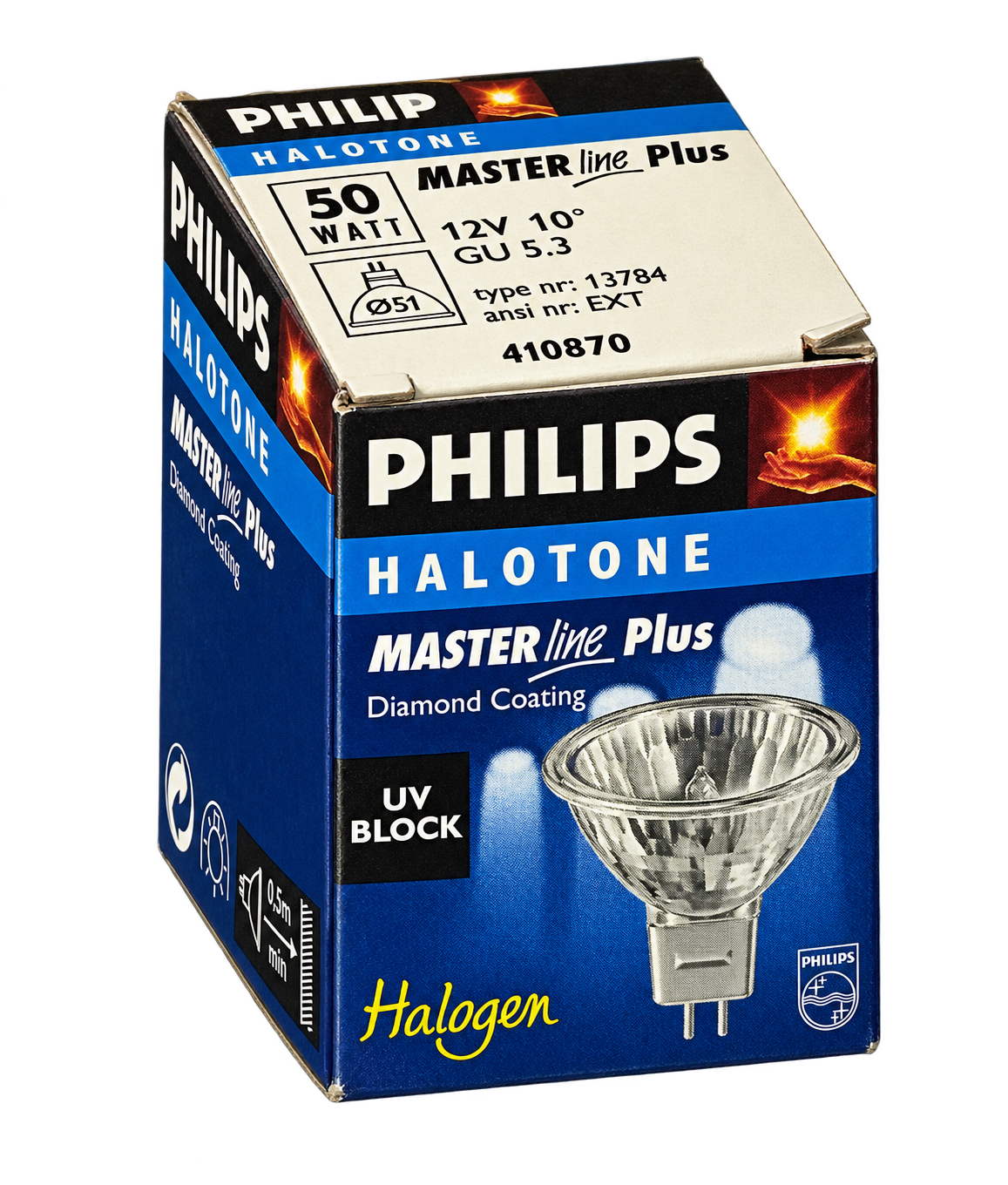 PHILIPS Halogenlampe 50 Watt – Verpackung in Seitenperspektive