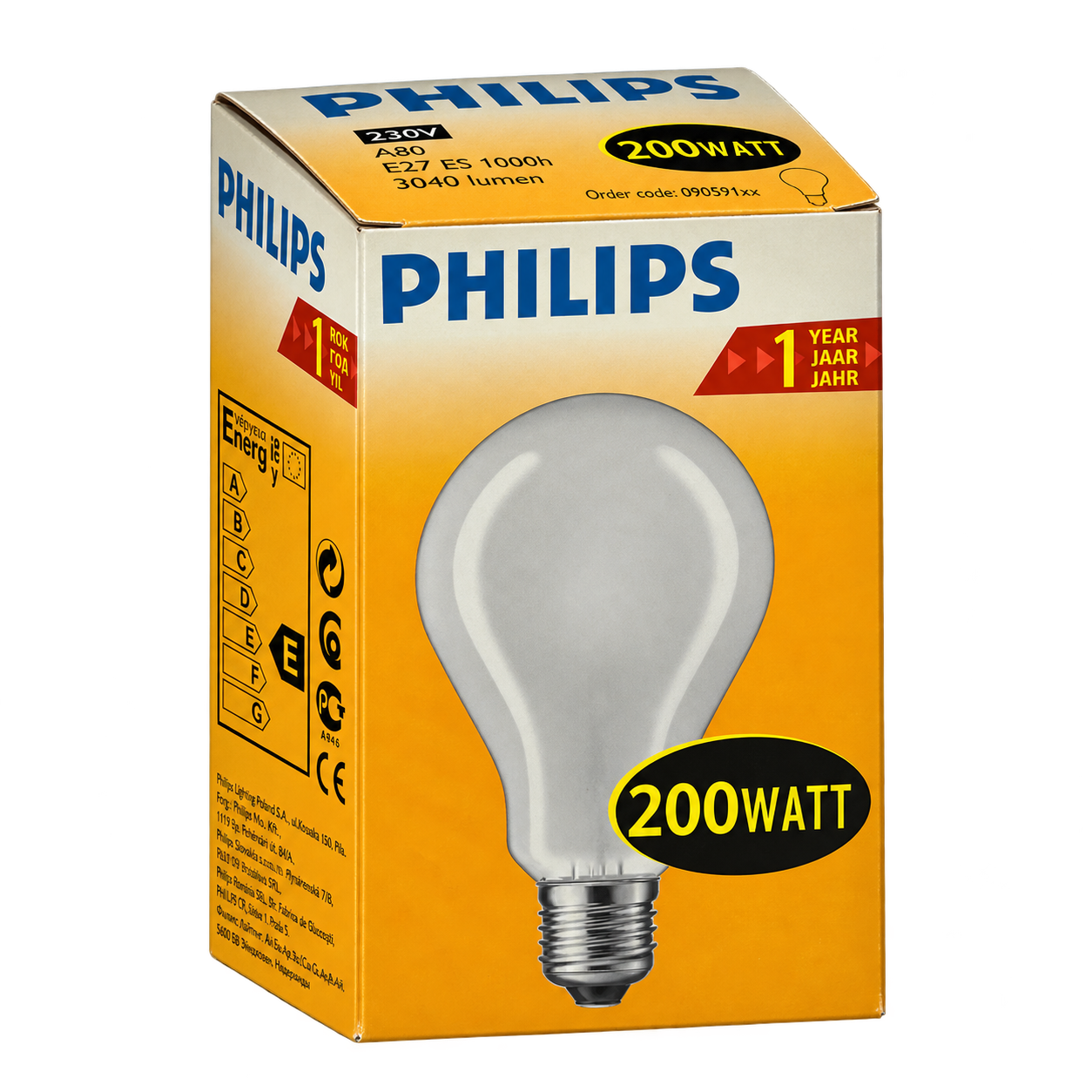 PHILIPS Glühlampe 200 Watt – Verpackung in Seitenperspektive