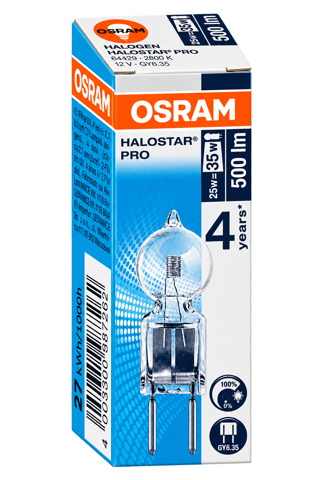 OSRAM Halogenlampe 25 Watt – Verpackung in Seitenperspektive