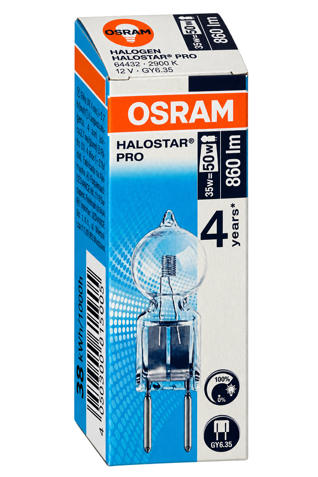 OSRAM Halogenlampe 35 Watt – Verpackung in Seitenperspektive