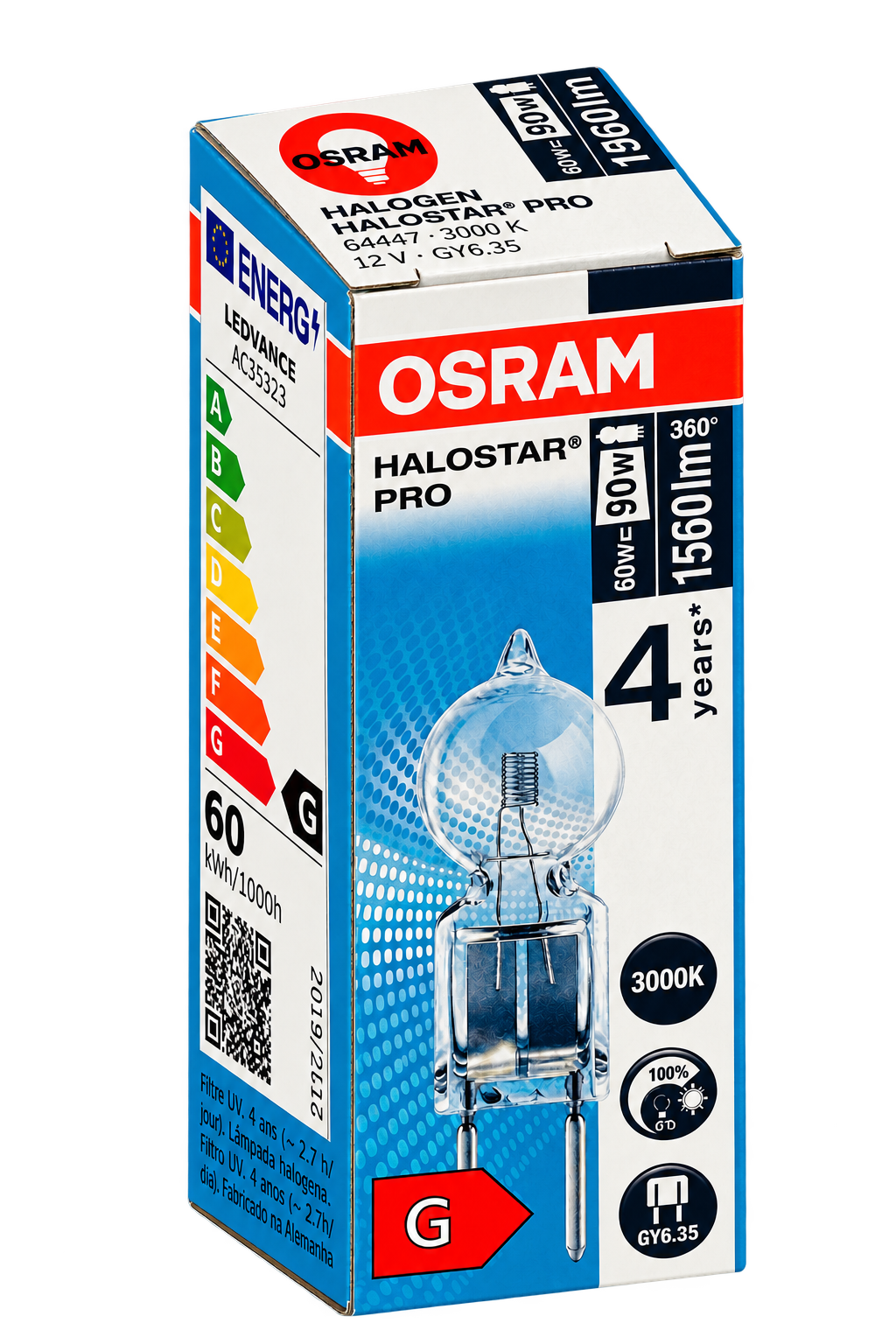 OSRAM Halogenlampe 60 Watt – Verpackung in Seitenperspektive