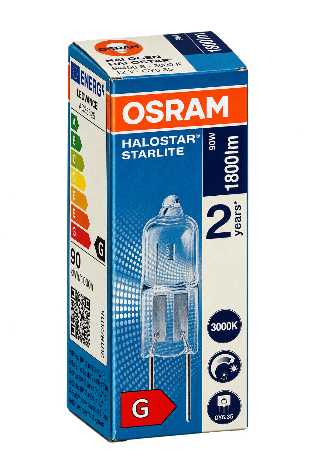 OSRAM Halogenlampe 90 Watt – Verpackung in Seitenperspektive